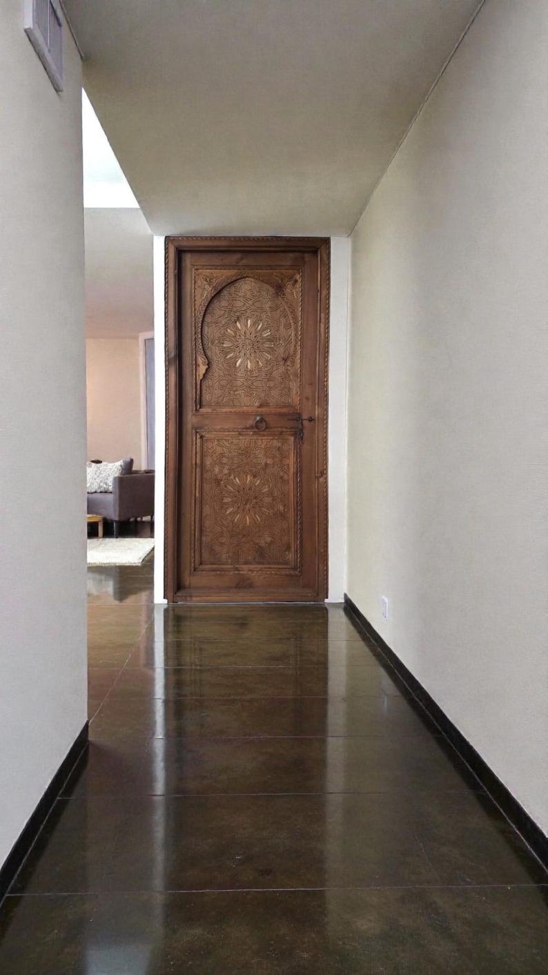 Hand Carved Moroccan Door - Moorish Architectural Woodwork, 79" x 35" image 2