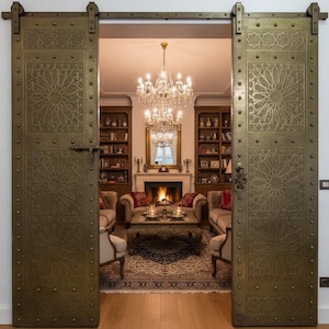 Handmade Carved Brass Moroccan Door: Royal Palace Double Door (98” x 56”)