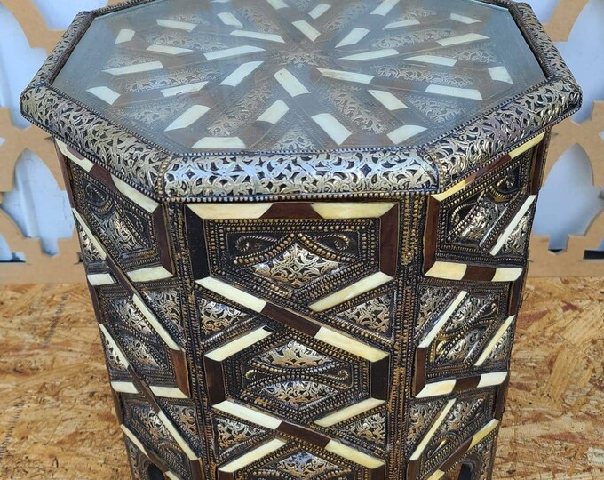 High end vintage while bone inlay moroccan wooden table for living room bedroom ethnic tribal artwork furniture unique home decor