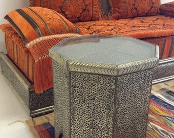 Dark orange moroccan upholstered fabric couch, moroccan furniture  daybed sofa that would add a special tone to your bedroom or living room