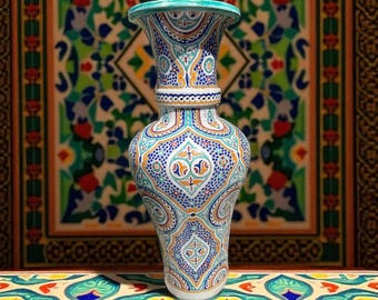 Hand-painted Moroccan Pottery Vase: Large Andalusian Urn for