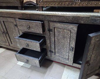Handmade Silver Metal Cabinet: Moroccan Dresser, Door Panels (72" Long) -  Etsy
