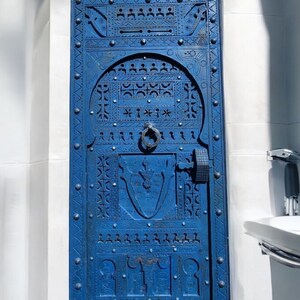 Blue Vintage touareg nomad african door one of a kind old door for bathroom or bedroom door moroccan tribal Moroccan berber wooden door
