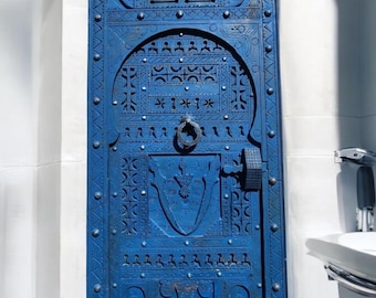 Blue Vintage touareg nomad african door one of a kind old door for bathroom or bedroom door moroccan tribal Moroccan berber wooden door