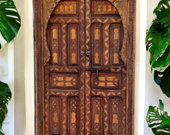 African Carved one of a kind Vintage berber bedroom door panels hand carved indoor handmade bedroom moroccan wooden door