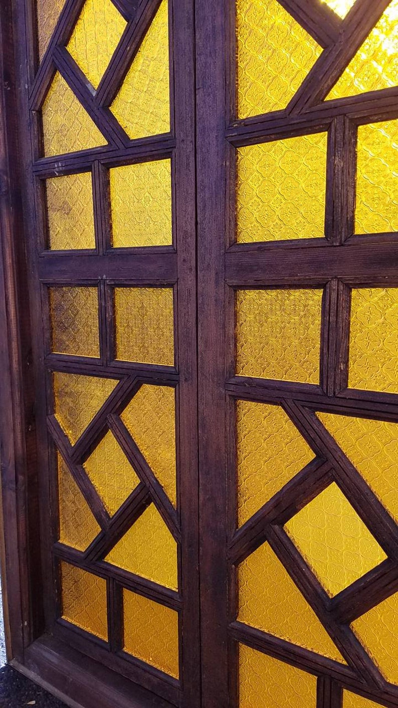 Two Vintage Orange Stained Glass Riad Large Window Moorish Etsy