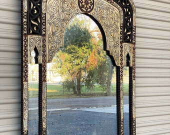 A unique conversation piece moroccan large mirror Vintage handmade inlay white bone silver metal mirror for living room bedroom wall mirror