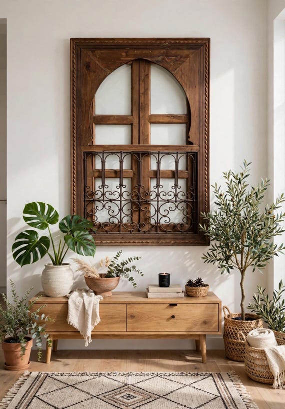 ヴィンテージ■フロアスタンド■E39口金■ガラスシェード■クラシック■ Moroccan Vintage Window With Wrought Iron Filigree, Architectural