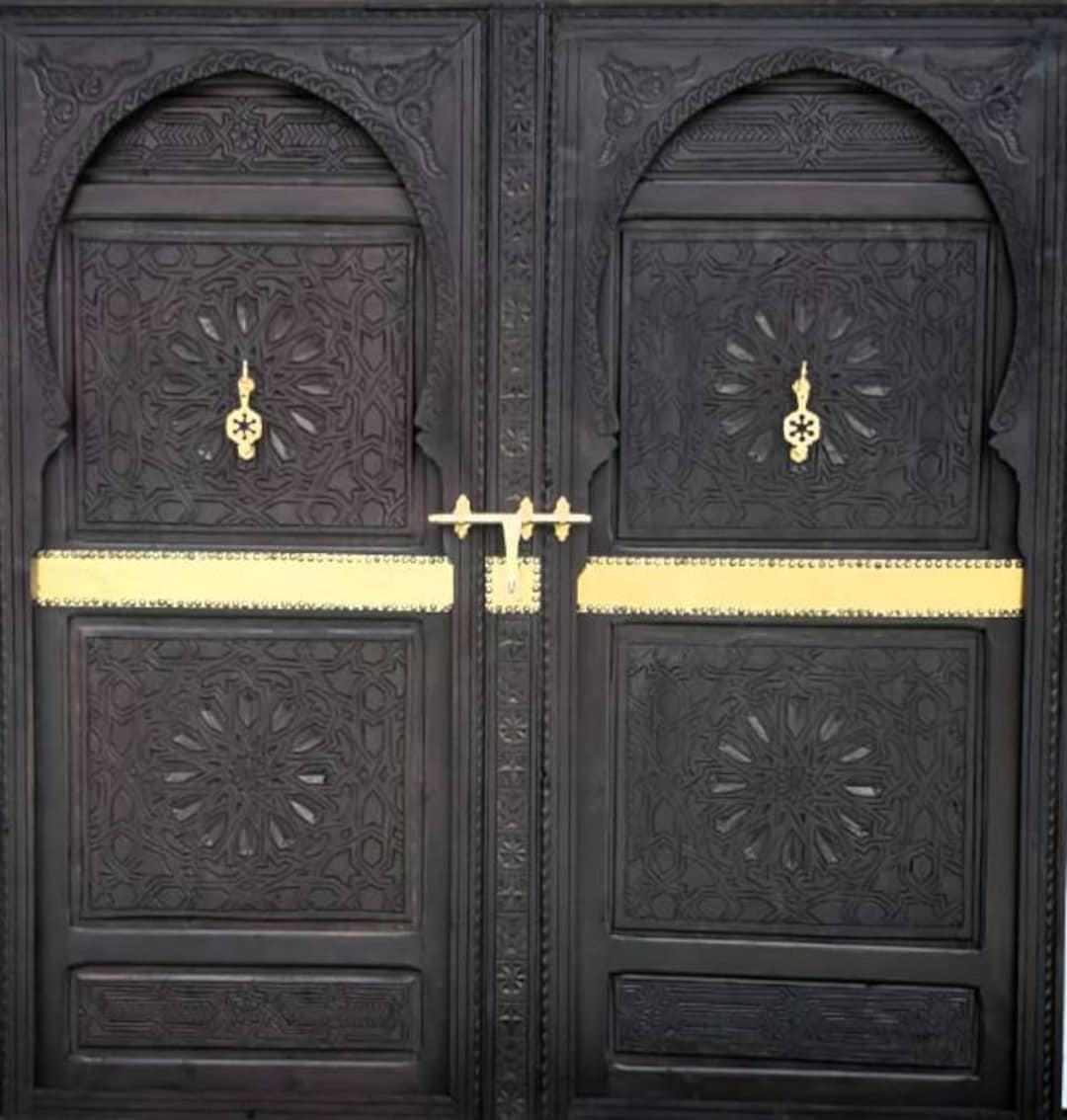 King Headboard Bed Handmade Moroccan Double Door Panels Bed Hand Carved