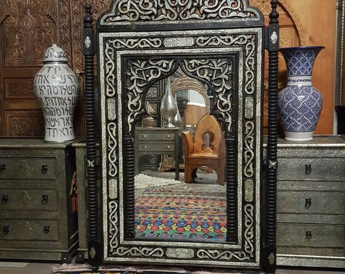 A Conversation piece moroccan unique Vintage handmade inlay white camel bone mirror for your living room bedroom bathroom furniture