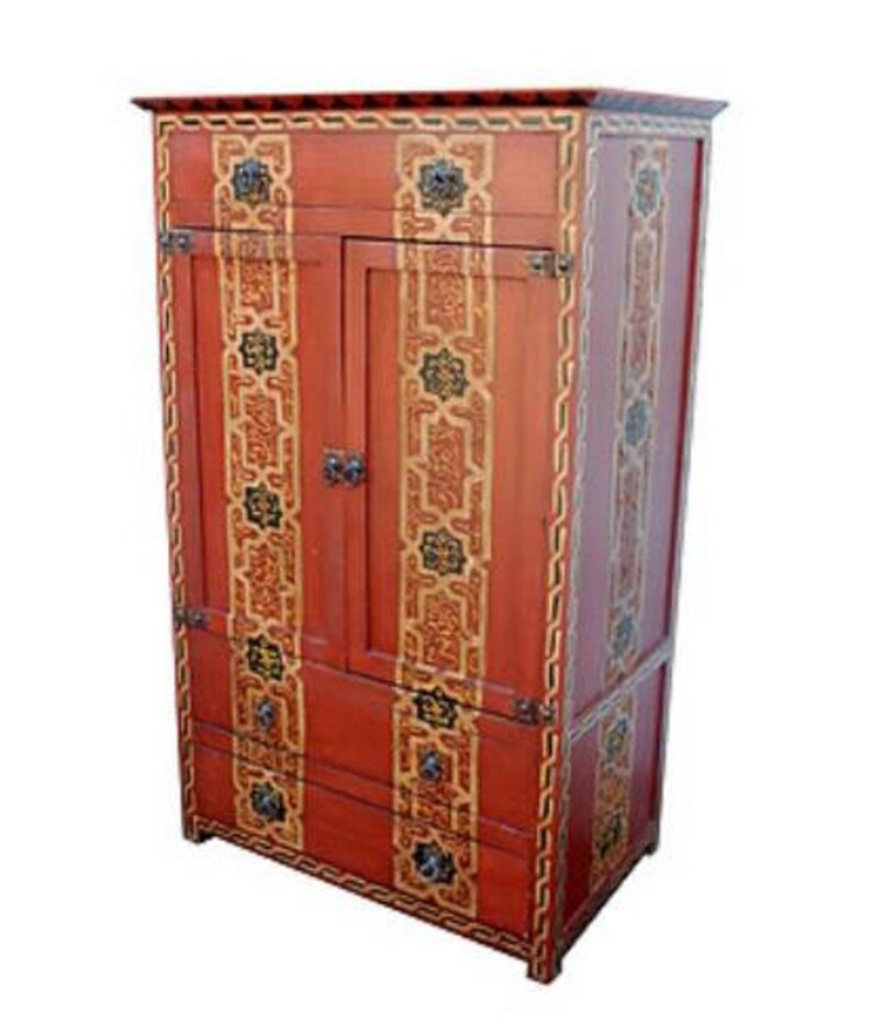 Vintage Moroccan Hand Painted Red Armoire Moorish Bedroom Furniture
