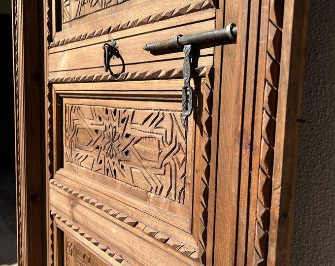 Handmade Moroccan door geometric hand carving interior bedroom or bathroom moorish door All hand carved No laser engraving