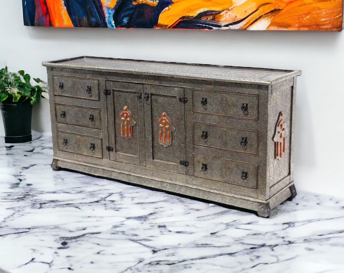 Hamsa hand Tv cabinet Silver metal cabinet Moroccan handmade with door panels/drawers buffet moroccan furniture bedroom living room