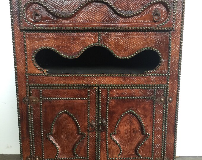 Moroccan leather cabinet, this is the missing piece of furniture for your bedroom handmade and unique piece of home decor