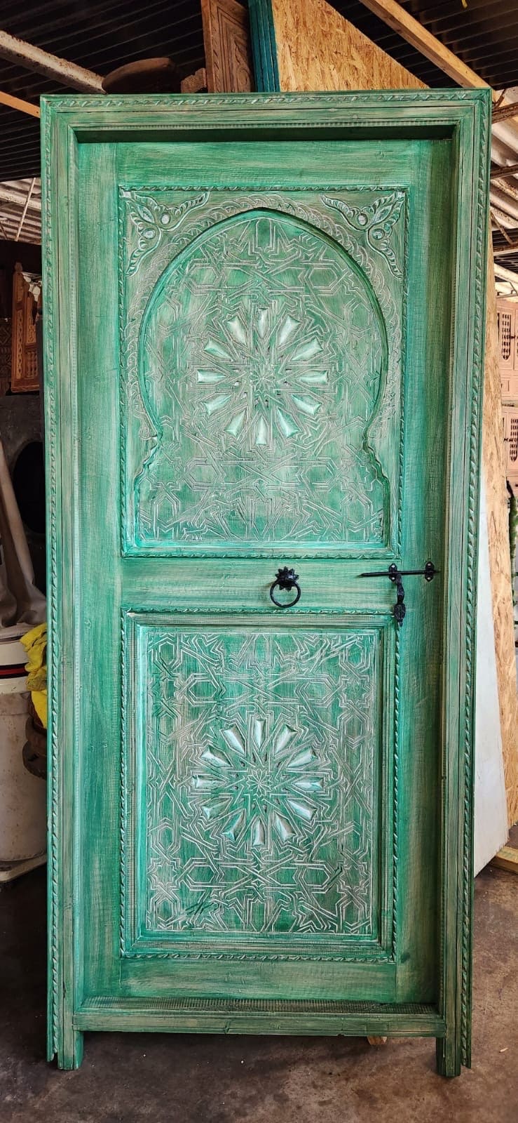 緑色の彫刻木製扉 2枚セット＊中国？ Vintage Moroccan Carved Wooden Door, Moorish Artwork (79x36) - Etsy