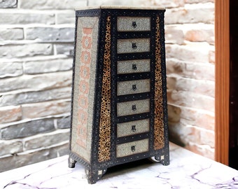 Tall Inlay orange bone vintage moroccan  cabinet furniture Unique inlaid camel bone cabinet moorish dresser buffet bedroom living room bed