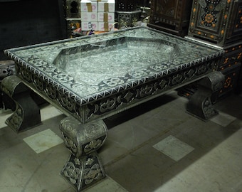 Gorgeous vintage silver moroccan table. One of a kind metal table for living room bedroom indoor home decor furniture