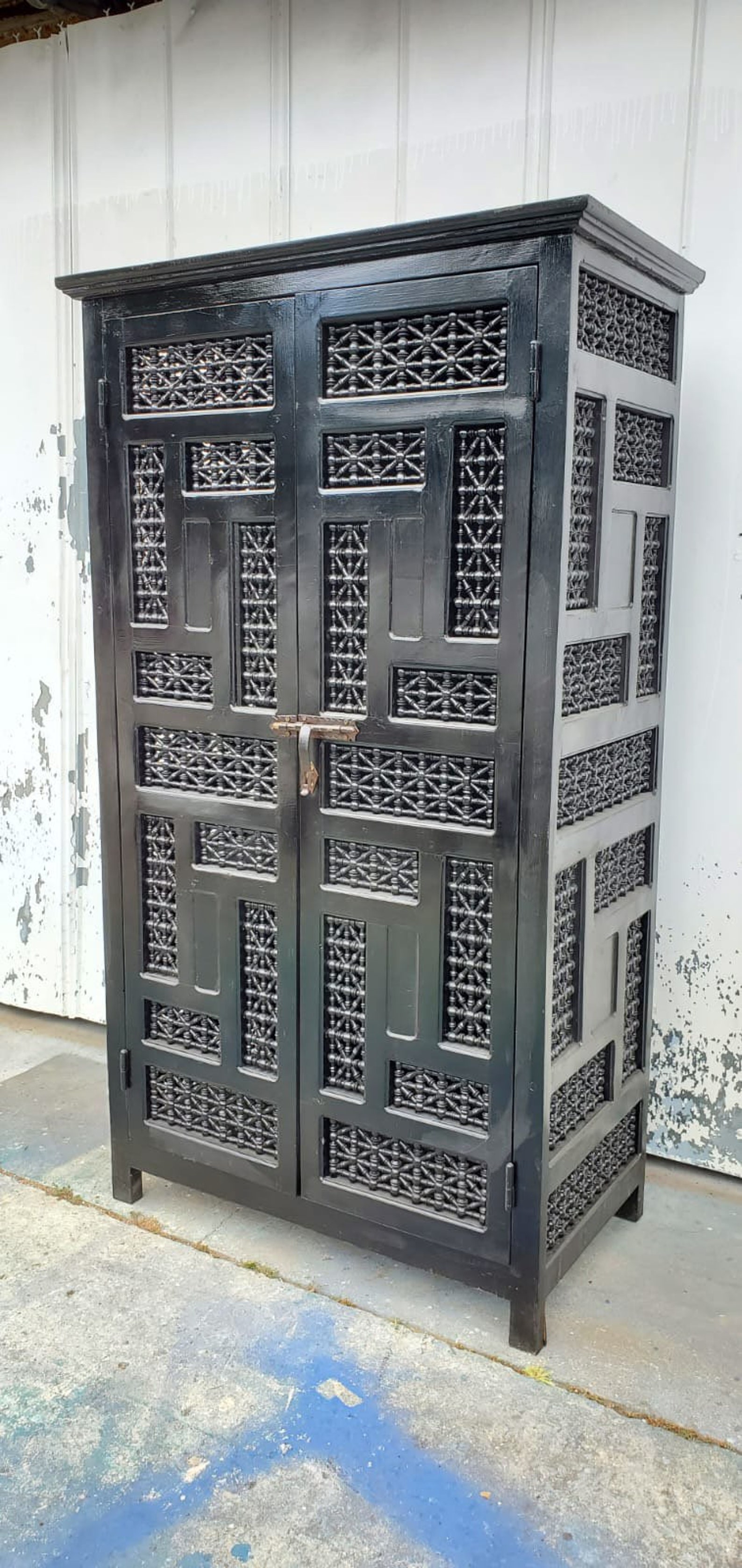 Black Moroccan Armoire Mousharabia Lattice Wooden Artwork Etsy