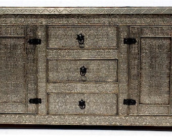 Unique 72 inches Long Tv cabinet Silver meta cabinet Moroccan handmade with door panels/drawwers buffet furniture bedroom living room