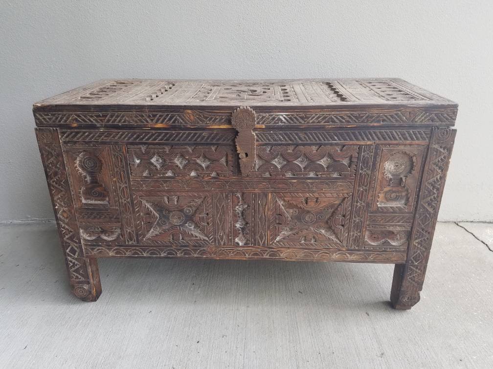 Vintage wooden african chest moroccan give your bedroom