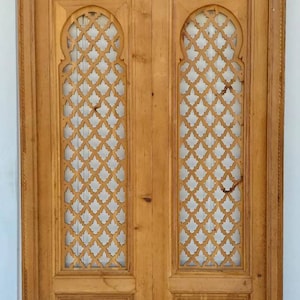 Moorish vintage riad door handmade interior moroccan cedar wooden middle eastern architectural fleur de lys artwork bedroom two door panel
