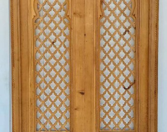 Moorish vintage riad door handmade interior moroccan cedar wooden middle eastern architectural fleur de lys artwork bedroom two door panel