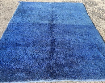 Berber moroccan 7ft 8 by 5ft 6 Vintage bni mguild wool faded mediterranean sea blue washed rug handwoven bedroom floor carpet