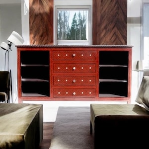 Dark red hand painted cabinet for bedroom tv moorish hand painted dresser moroccan buffet handmade bedroom furniture