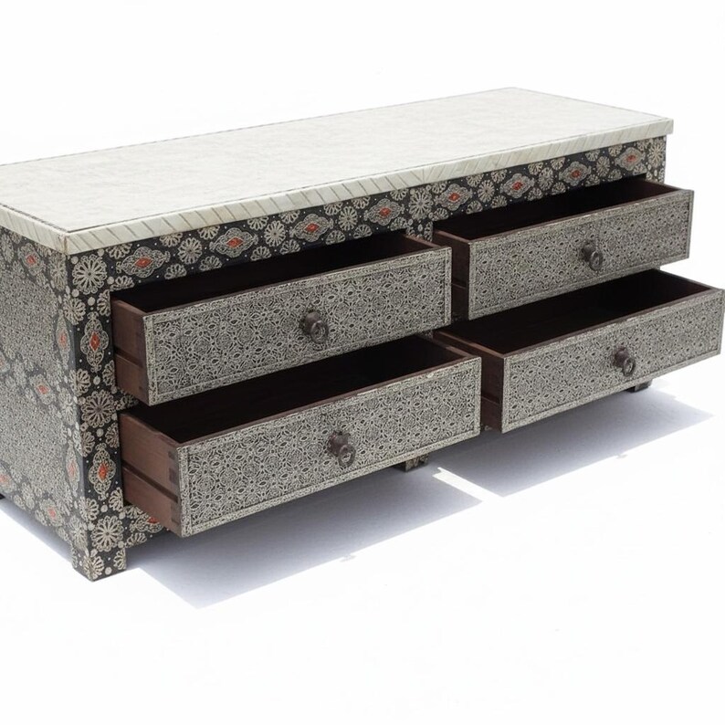Handmade Moroccan Silver Metal Cabinet: Bedroom Living Room Buffet image 4