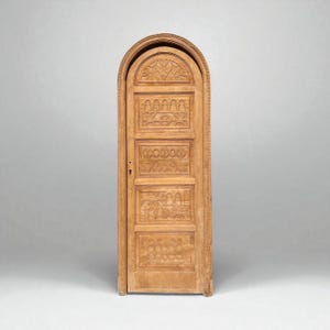 Tribal native berber vintage moroccan arch door Artwork carved symbols for riad door handmade indoor bedroom african architectural piece