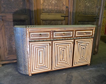 Handmade silver metal moroccan buffet bedroom furniture bone and resin cabinet moorish dresser bedroom living room bed