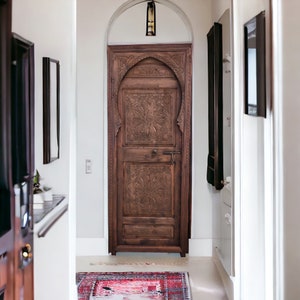 Moroccan door geometric hand carving indoor bedroom moorish mediterranean architectural wood work vintage door handmade unique home decor