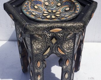 Vintage touareg tribal pottery table camel bone metal moroccan handmade table for living room bedroom indoor outdoor berber ethnic furniture