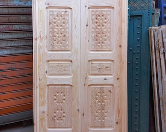 Wooden andalusian Moorish double bedroom door panels hand carved indoor handmade bedroom Moroccan bedroom wooden closet door
