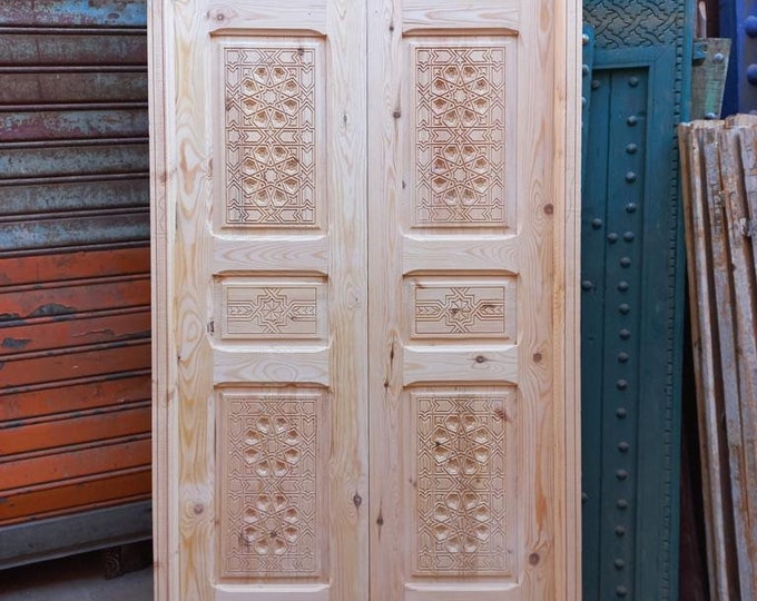 Wooden andalusian Moorish double bedroom door panels hand carved indoor handmade bedroom Moroccan bedroom wooden closet door