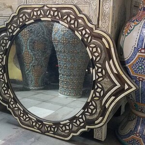 Unique handmade vintage white camel bone inlay bathroom sink mirror moroccan mirror for bedroom or living room middle eastern decor