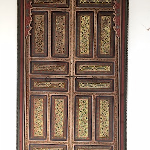 Painted vintage moroccan double riad door panels collection piece hand painted indoor palace for your bedroom wall hanging decoration