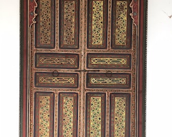 Painted vintage moroccan double riad door panels collection piece hand painted indoor palace for your bedroom wall hanging decoration