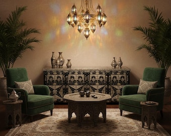 Handmade Moroccan Cabinet: Silver Metal and Wood, Buffet Furniture.