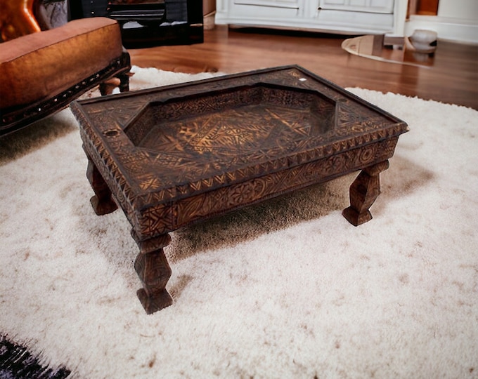 1  Vintage cedar carved moroccan wooden table for living room bedroom handmade sturdy unique ethnic african berber lifestyle table