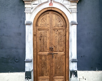 Great vintage moroccan Artwork Moorish carved riad door handmade indoor bedroom mediterranean architectural wooden Moroccan arch door