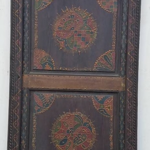 Vintage moroccan berber artwork riad  bedroom door handmade ethnic painting indoor tribal symbols wall decor African  art  door