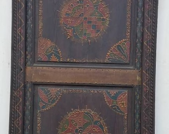 Vintage moroccan berber artwork riad  bedroom door handmade ethnic painting indoor tribal symbols wall decor African  art  door