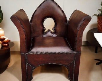 Vintage leather chair, handmade moroccan bedroom chair, This is the missing piece for your living room arabian middle eastern funriture