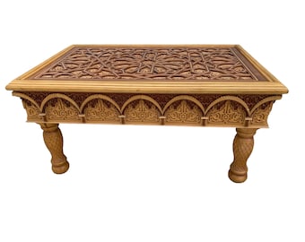 Andalusian moorish carved moroccan wooden artwork table for living room or bedroom handmade Moroccan carved furniture