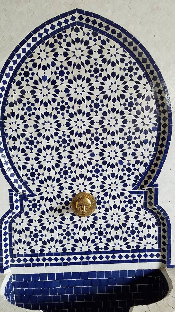 outdoor mosaic garden tiles on Alhambra Handmade Mosaic Tile Fountain Moorish Spanish Water Garden Moroccan Fountain Art Geometry Hand Cut Tile Indoor Outdoor Decor