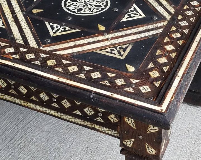 29" square vintage white bone inlay moroccan wooden table for living room bedroom indoor ethnic tribal artwork furniture unique home decor