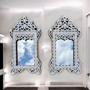 Mother of Pearl Inlay Mirror: Moroccan Ebony Shell, Handmade