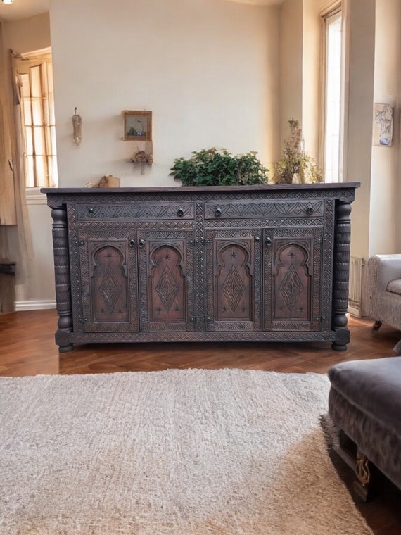 Gorgeous Handmade African Moorish Wooden Credenza Moroccan Buffet or Cabinet With Drawers and Door Panels for Your Bedroom Furniture Etsy