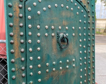 Marrakesh green riad door handmade in morocco with metal knocker great interior or exterior wall decor door harem guest room or bedroom door